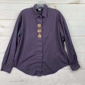 Vtg RoughRider Shirt Womens L Purple Button Up Long Sleeve Embroidered Western